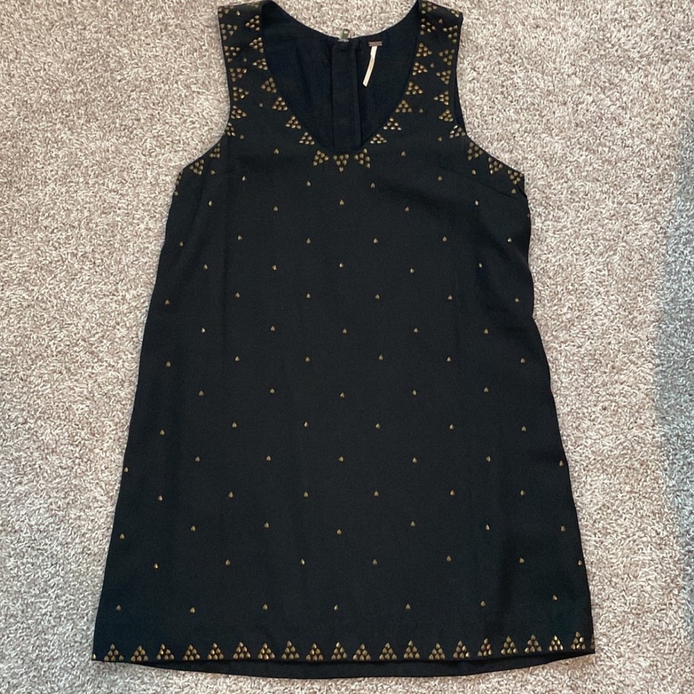 Free People black dress with gold beaded detail